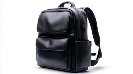 Naklejka premium A sleek and modern black backpack featuring multiple compartments, perfect for students and professionals seeking style and functionality in their daily lives.