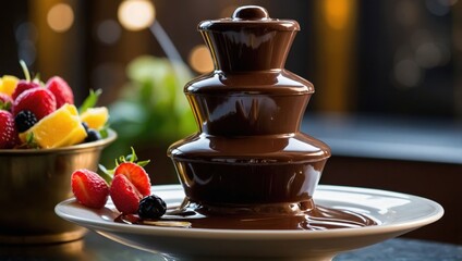 Liquid chocolate, chocolate dessert, chocolate fountain