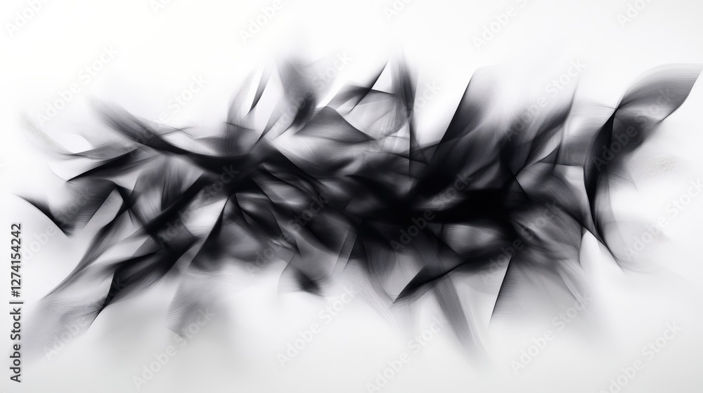 Poster an abstract design featuring flowing black shapes against a white background, creating a dynamic vis