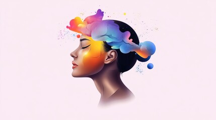 Side profile of young female with vibrant abstract colors