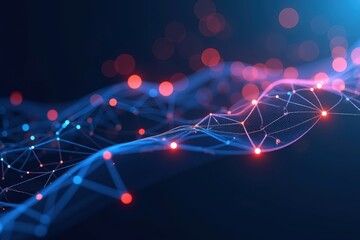 Abstract Representation of Digital Connectivity Through a Colorful Network of Brightly Lit Nodes and Lines Against a Dark Background