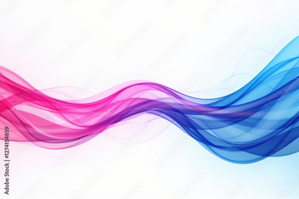 Poster a vivid display of colorful waves flowing across a soft background, merging shades of pink and blue 