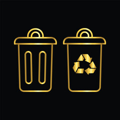 gold color trash can, icon, flat, design, vector, illustrations, Graphic Design, education, style, trendy, collections