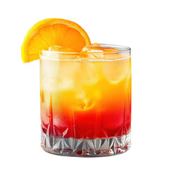 a vibrant tequila sunrise cocktail clipart, gradient orange and red drink, citrus slice garnish, isolated on white background