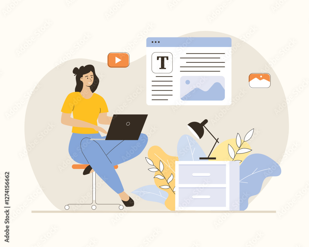 Poster social media content creating. copywriter create interesting content for websites and social network