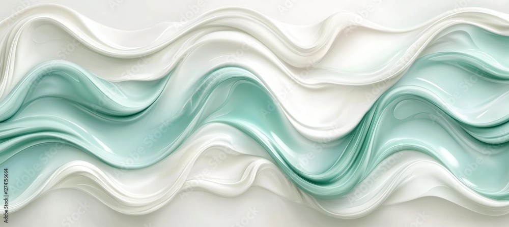 Poster abstract background gentle, 3d wave texture pattern in light mint and white monochromatic colors