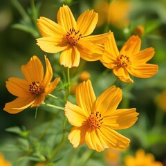 Obraz premium Vibrant macro close-up of a field of colorful cosmos flowers bathed in warm summer sunlight capturing the delicate beauty and soft artistic essence of a blooming meadow