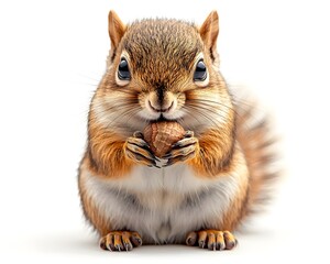 Fototapeta premium Chunky Squirrel Holding Acorn on White Background