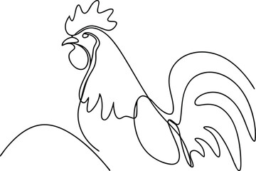 SingleLine Rooster Drawing, Farm Animal, Elegant Line Art