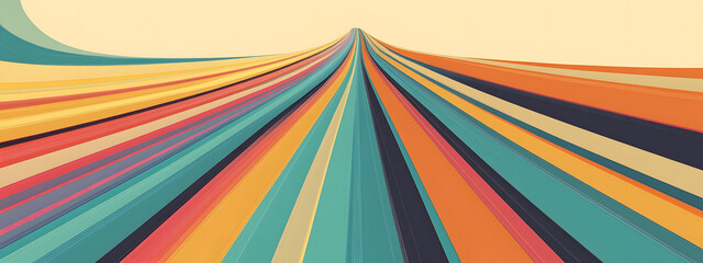 A flat vector graphic with retro rainbow stripes
