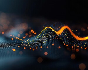 A digital abstract piece where light waves and probability graphs merge into a perfect highfidelity quantum state