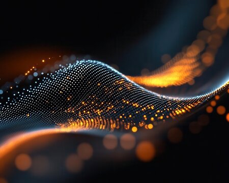 A digital abstract piece where light waves and probability graphs merge into a perfect highfidelity quantum state