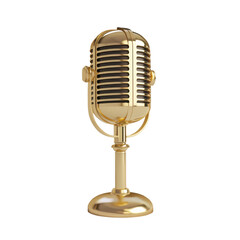 Fototapeta premium Vintage gold microphone with intricate design showcasing retro aesthetic and elegance, perfect for music events, gatherings, and media production projects.