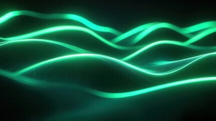 Fototapeta premium Wavy Green Neon Line Digital Technology Background with Futuristic Glowing Effects