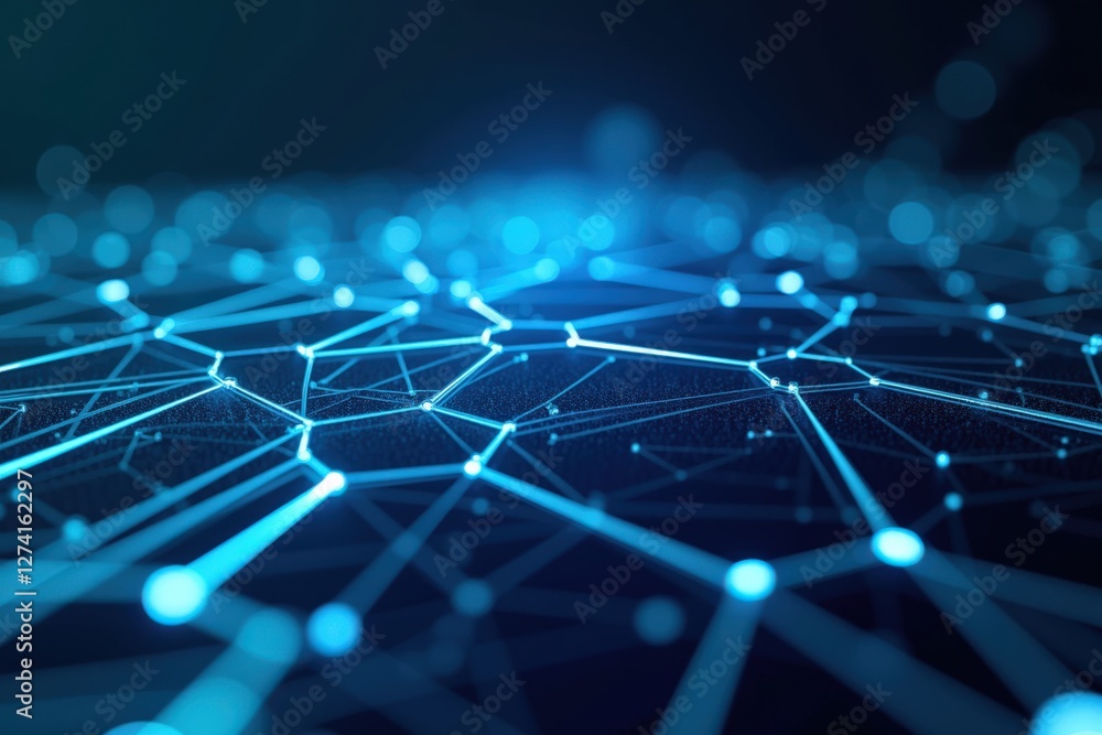 Aufkleber a mesmerizing digital network of interconnected nodes and lines with a vibrant blue glow set against