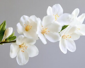 Fototapeta premium White Flowers on Grey Background Representing Grief and Loss, Minimalist Condolence Design