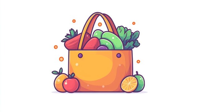 Colorful grocery bag filled with fruits and vegetables