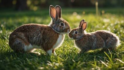 Fototapeta premium View of rabbits on green grass