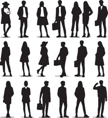 set of men and women silhouette vector style minimalist white background