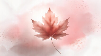 Fototapeta premium Japanese-inspired ink painting of falling maple leaf on pink-to-white gradient wash