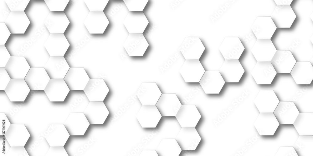 Wall mural Abstract hexagon polygonal pattern background vector. Technology white background. Geometric rhombuses. Abstract tech.  Background with hexagons. Abstract white and grey seamless hexagon pattern bg. 