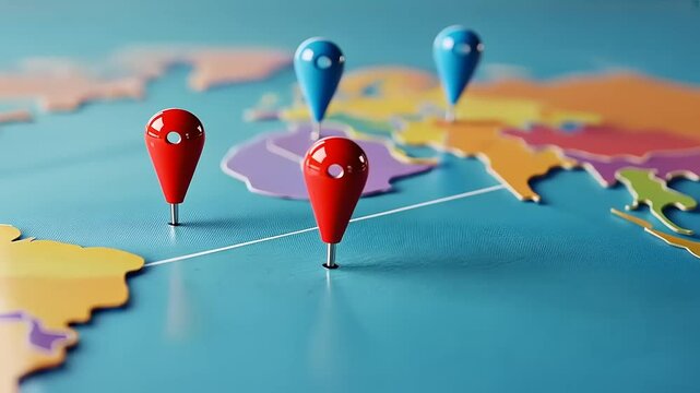 A colorful map with location pins indicating specific points of interest.