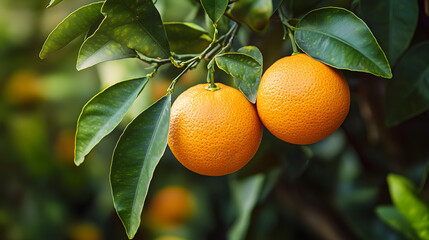 A close-up of an orange tree with green leaves
