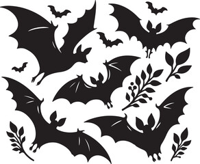  bats silhouette vector style minimalist white background