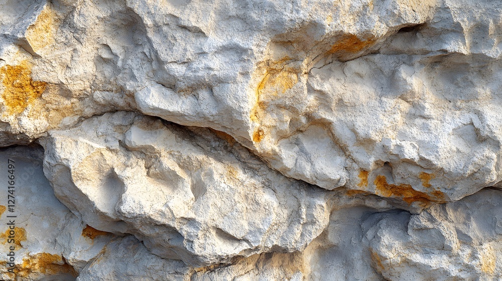 Poster Close-up view of a rugged rock formation, showing intricate texture and subtle color variations. Textured Rock Face: A Close-Up of Rough, Gray Stone with Hints of Ochre