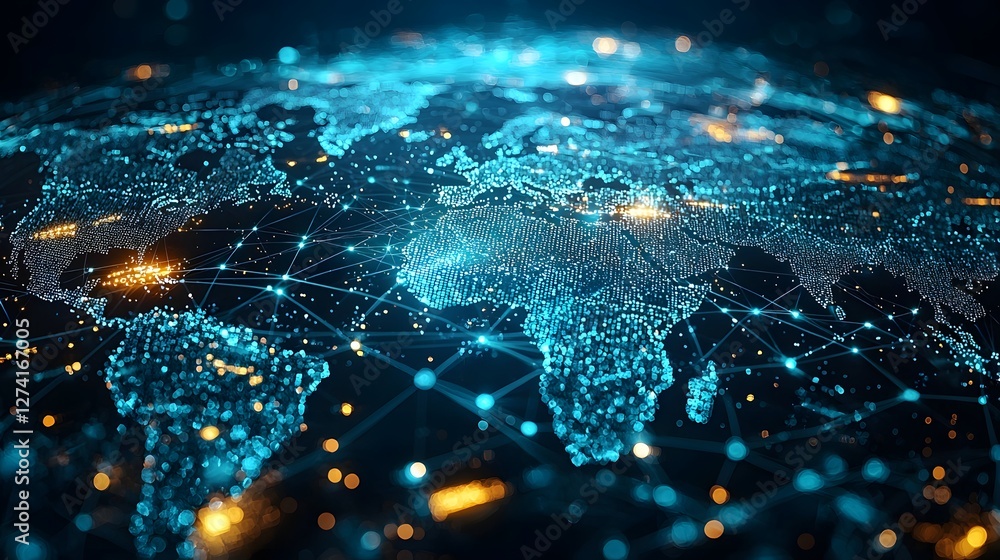 Poster futuristic global financial network and digital connectivity abstract visualization of high tech fin