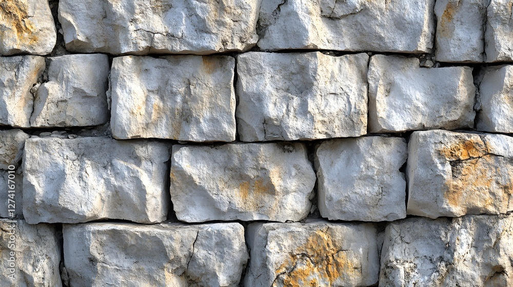 Poster close-up of a rustic stone wall, showcasing the rough texture and varied shades of grey. ideal for b