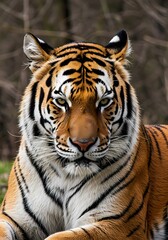 Fototapeta premium Majestic Tiger in the Wild: Close-Up Portrait of a Fierce Predator in Natural Habitat, Perfect for Wildlife and Nature Themes