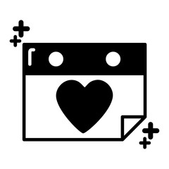 Black and White Vector Icon of a Calendar with Heart Symbol Representing a Romantic or Special Date