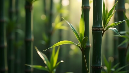 Serene Bamboo Forest with Dew-Kissed Leaves
