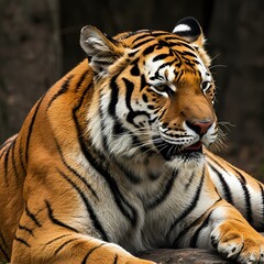 Obraz premium Majestic Tiger in the Wild: Close-Up Portrait of a Fierce Predator in Natural Habitat, Perfect for Wildlife and Nature Themes