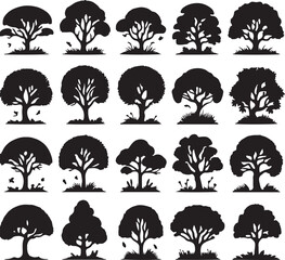 set of tree silhouette vector style minimalist white background
