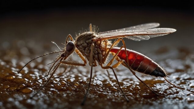 mosquito drinks blood in a person red blood