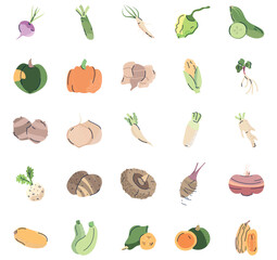 Set of vector icons of vegetables with white background
