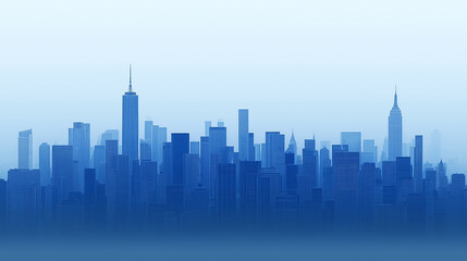 Silhouette Cityscape: A minimalist, monochromatic view of a sprawling city skyline stretching towards the horizon, in tones of blue, evoking a sense of urban grandeur.