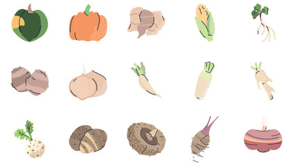 Set of vector icons of vegetables with white background