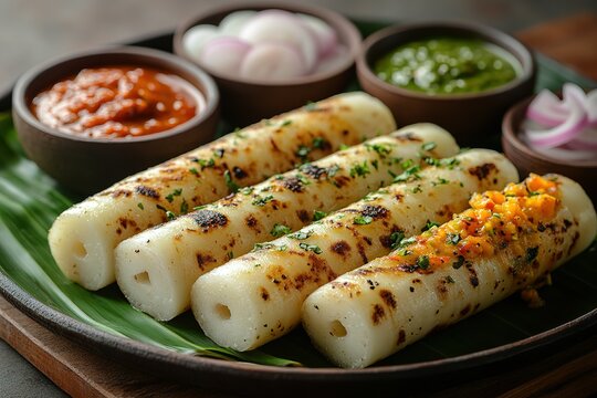 Delicious Indian cuisine: litti chokha served with chutney and onions Ready to enjoy this savory meal perfect for lunch or dinner