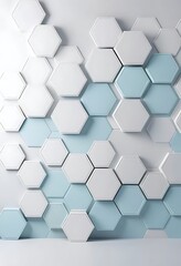 Hexagonal Harmony, An Abstract Composition in White and Soft Blue