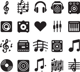 Music notes icon set silhouette vector style minimalist white background