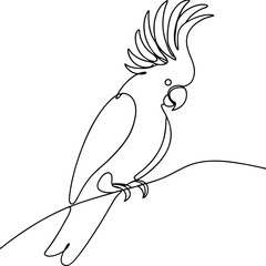 Elegant OneLine Drawing of a SulphurCrested Cockatoo Bird © Chaya