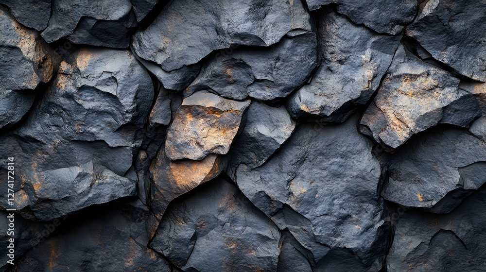 Poster close-up of dark grey volcanic rock texture. abstract image showing various shades of grey and patte