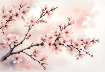 Fototapeta premium Soft Blossoms, Delicate Pink Flowers in Watercolor Style Illustration