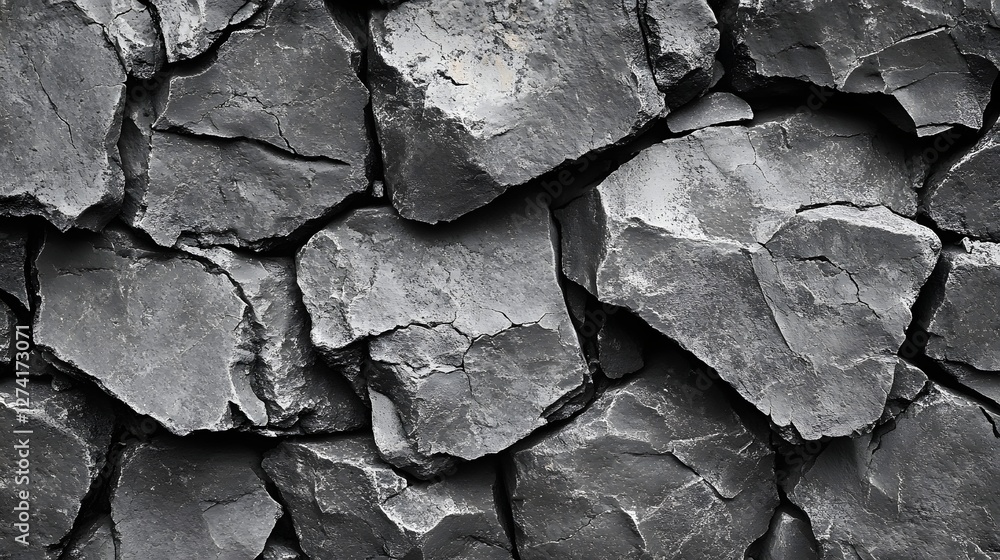 Poster close-up view of a monochrome stone wall. a textured background showcasing natural rock formations i