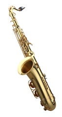 Jazz. One beautiful saxophone isolated on white