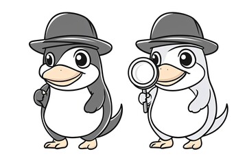 Fototapeta premium Little platypus wearing a tiny detective hat, holding a magnifying glass.