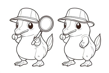 Fototapeta premium Little platypus wearing a tiny detective hat, holding a magnifying glass.